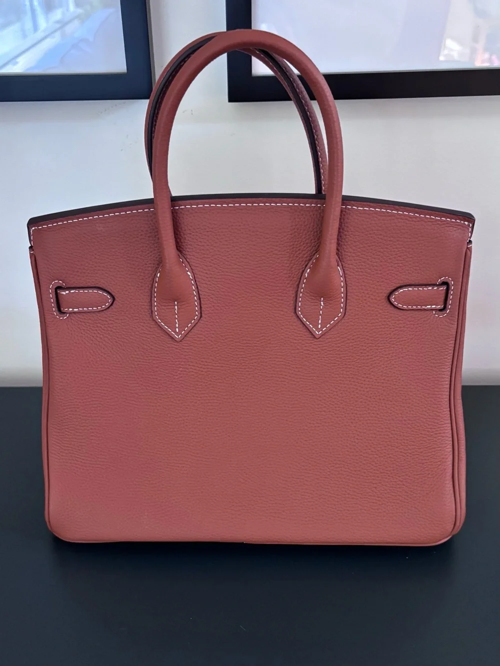 Birkin-Inspired Leather Satchel in Cognac with Gold Hardware